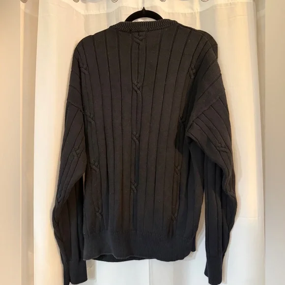 Vintage Nautica Cable Knit Sweater L Black 100% Cotton 90s Logo Crewneck - Picture 5 of 13